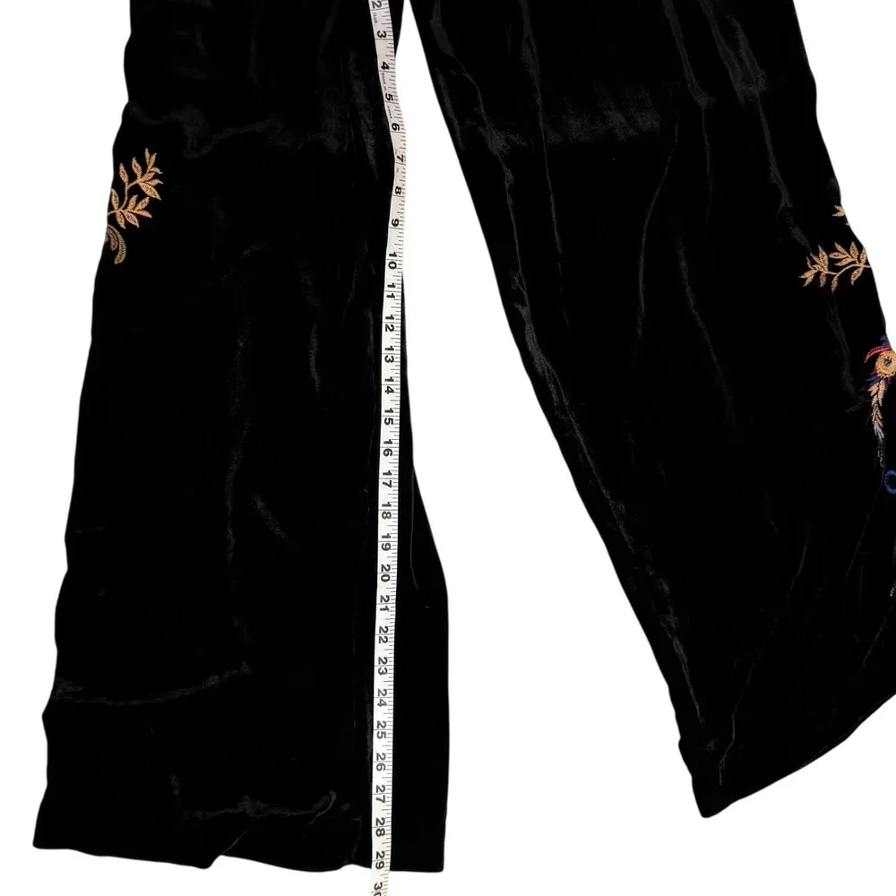 NWT JOHNNY WAS Wide Leg Steffania Black Velvet Embroidered Floral Pants Size L - Picture 6 of 6